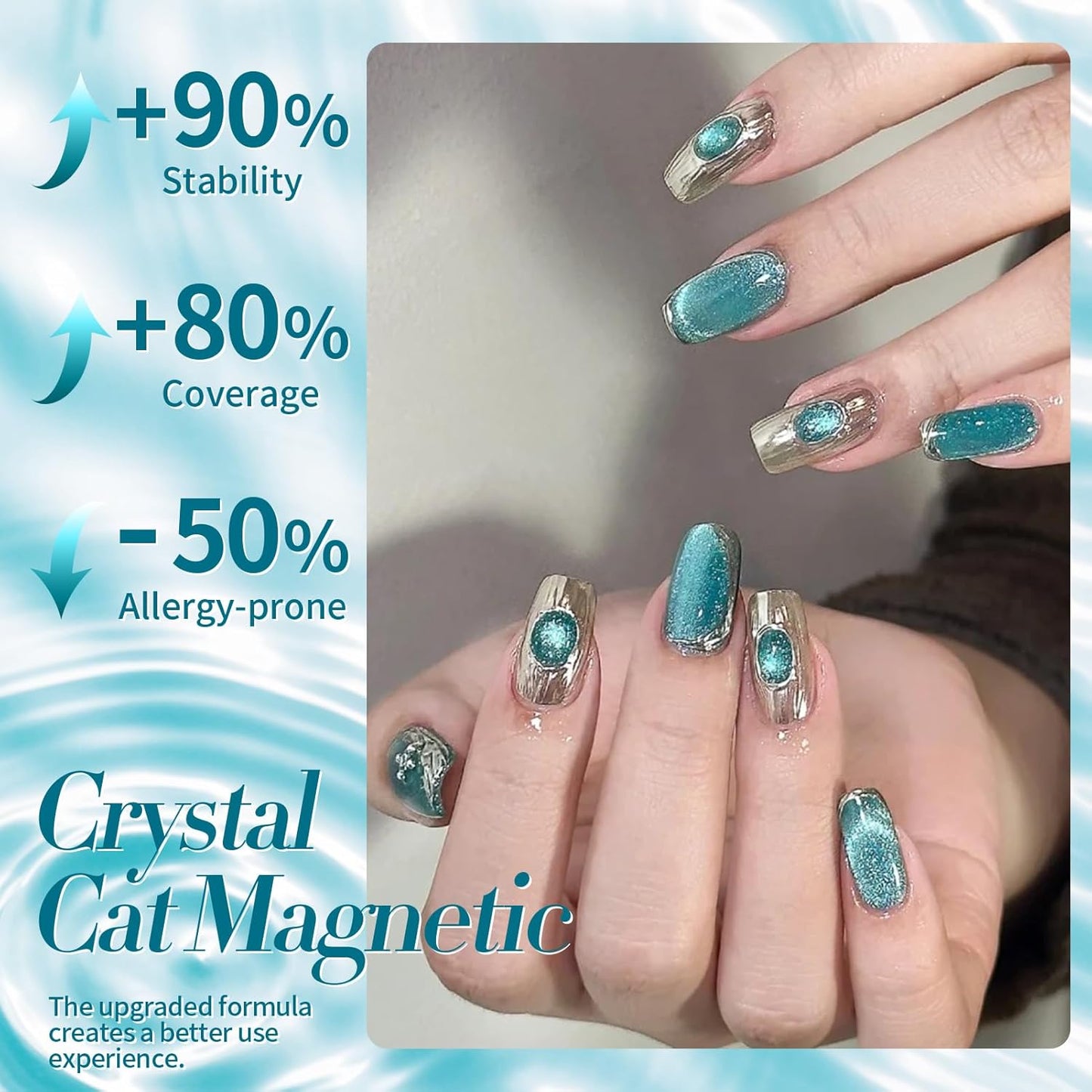 BORN PRETTY Cat Magnetic Eye Gel Nail Polish, Blue Melbourne Glitter Cat Magnetic Gel Nail Polish, Holographic Magnetic Nail Polish for Nail Art Manicure Salon DIY at Home 15ML-BrightBean Baby