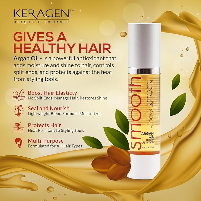 KERAGEN - Nourishing Hair Serum for Dry Damaged Hair - Argan Oil for Hair Treatment - Brilliant Shine, Heat Protection with Paraben, Phthalate and Sulfate Free Formula (1.7 Oz)-BrightBean Baby