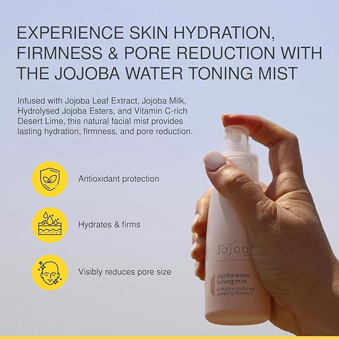 The Jojoba Company Water Toning Mist With Pure Jojoba Leaf Extract & Vitamin C - Hydrating, Toning & Firming - Antioxidant Protection - Reduces Pore Size - For Thirsty, Dehydrated & Dry Skin - 50ml-BrightBean Baby