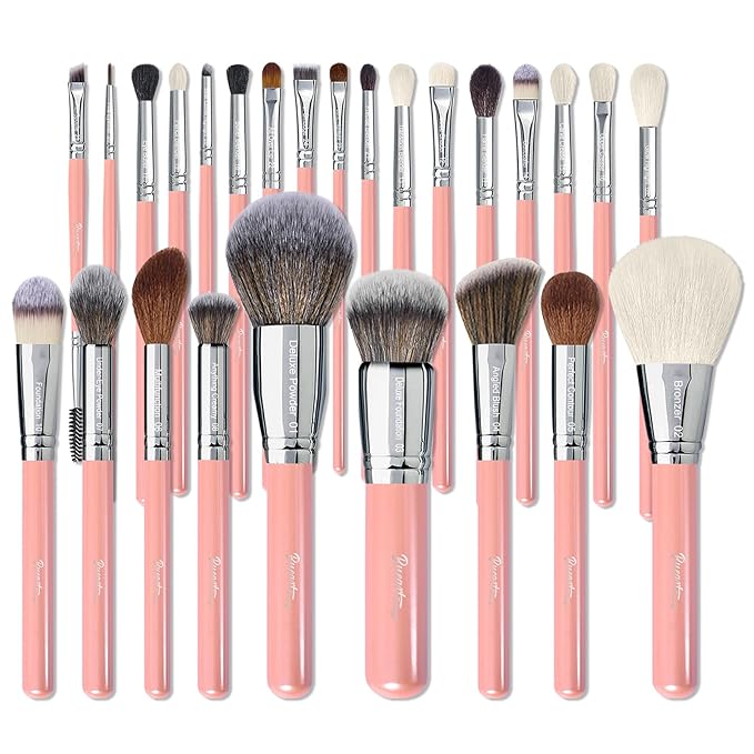 Bueart Design Makeup Brushes Set 26pcs Real Natural Goat Hair Professional labeled Foundation Face Blending Blush Concealers Eyeshadow Brush Set(26Pcs Pearl Pink)-BrightBean Baby