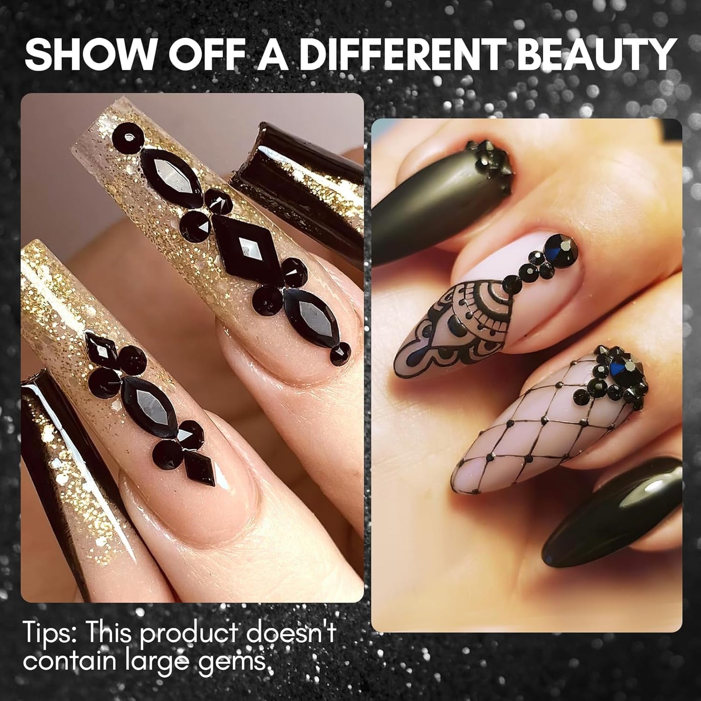 Makartt, 1110 Pcs Rhinestones Set, Black, Round, Multi-Size, Glass or Crystal, for DIY Crafts, Nail Art Supplies Accessories, Christmas Gift-BrightBean Baby