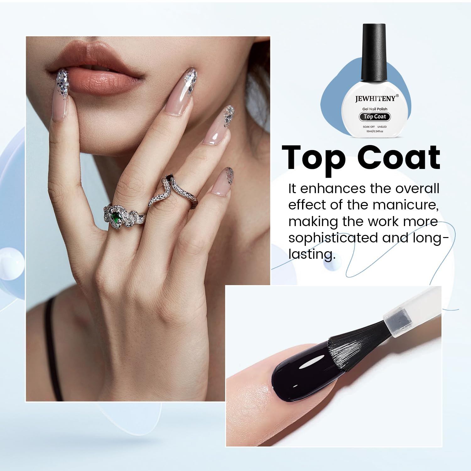 JEWHITENY 10ML Top Coat Nail Polish High Gloss Shine Finish No Wipe No Dip Long Lasting Gel Nail Polish Professional DIY Need U V Lamp Curing-BrightBean Baby