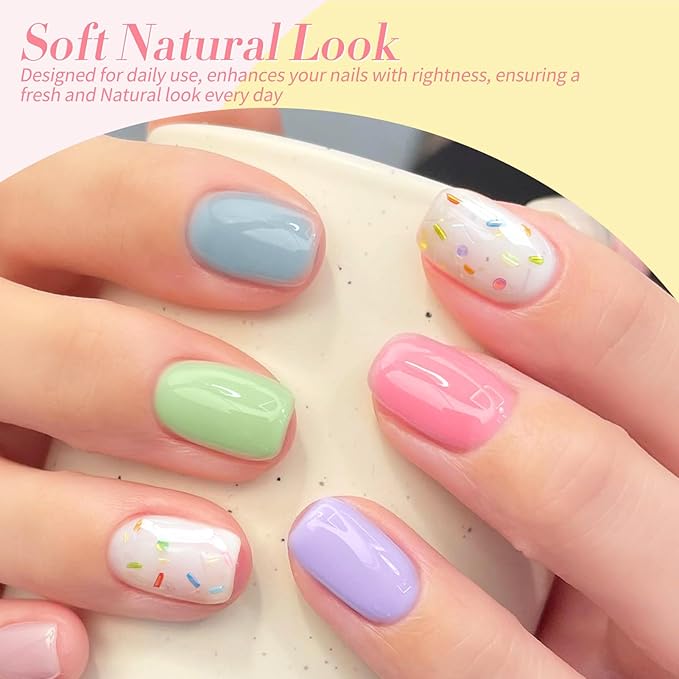 Born Pretty Jelly Pastel Gel Nail Polish 6 Colors Spring Summer Yellow Green Blue Purple Pink Candy Sweet Colors Apex Building Effect Gel Polish Kit Nail Art Gel Manicure Kit DIY at Home Salon Gifts-BrightBean Baby