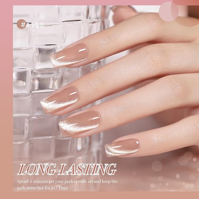 RARJSM Nude Cat Eye Gel Polish Set 6 Pcs Sparkle Diamond Glitter Sheer Purple Soft Pink Chanpagne Gold Velvet Ice Jelly Glass Cateye Gelpolish with Magnet Stick UV LED Curing Requires Home Manicure-BrightBean Baby