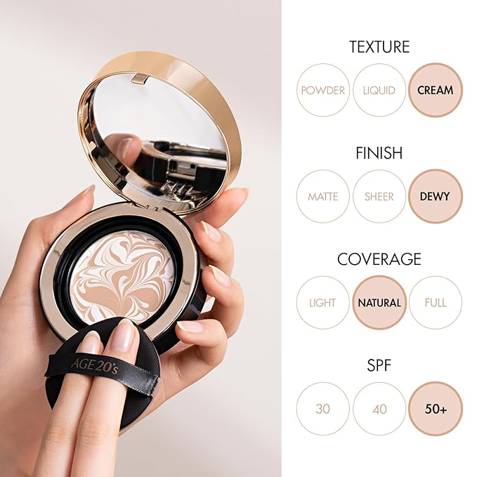 AGE20'S Signature Essence Pact SPF 50+ | Pack of 2 | 13 Ivory | Cream Foundation, Dewy Finish, Natural Coverage | Korean Cushion Foundation-BrightBean Baby