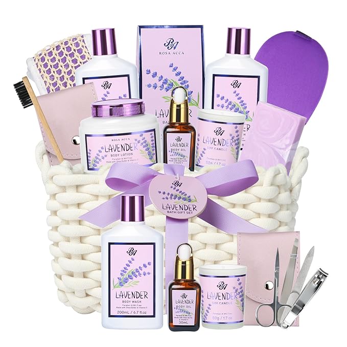 Bath and Body Gift For Women and Men - Lavender Home Spa Gift Set,Mug,Shower Gel,Bubble Bath,Lotion,Bath Bombs,Eye Mask,Manucure Set, Bath Belt, Body Oil,Bath Soak,Lip Balm,Soy Candle For Daily Use-BrightBean Baby