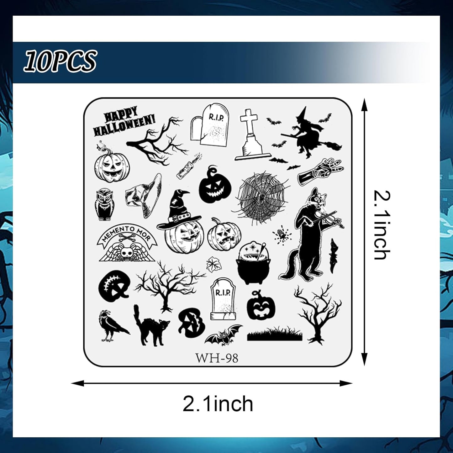 Whaline 10Pcs Halloween Nail Art Stamping Plate Kit Spooky Pumpkin Ghost Skull Plaid Design Nail Art Plate for Holiday DIY Print Manicure Salon-BrightBean Baby
