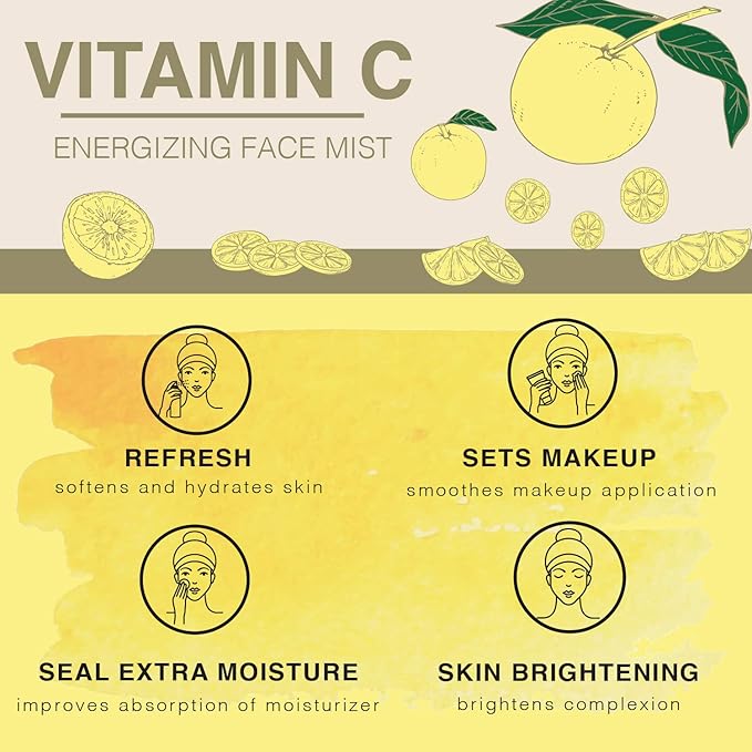 Vitamin-C Face Mist & Setting Spray for All Skin Types - Hyaluronic Acid, Aloe Vera & Rose Water - Skin Brightening, Anti-Aging, Moisturizing, Pore Minimizing - 4 Fl Oz-BrightBean Baby