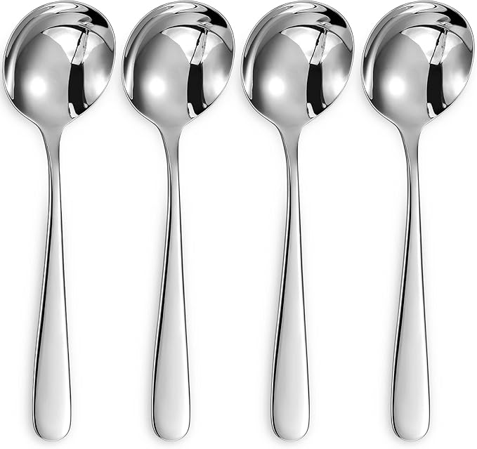 KEAWELL Premium 7" Louise Soup Spoons, 18/10 Stainless Steel, Dishwasher Safe (4)