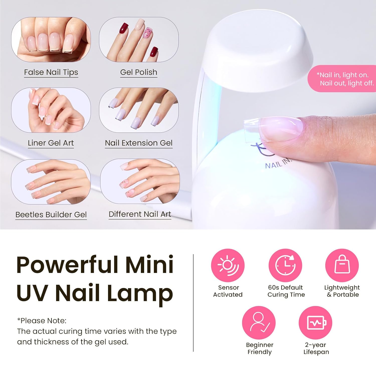 Beetles Tipex Gel Nail Kit Extra Short Square: 16 Sizes Instant Apex Nail Tips, 224 Pcs Pre-Building False Nail Tips with Tipex Nail Glue, Mini Nail Lamp-Thick Acrylic Nail Set-BrightBean Baby