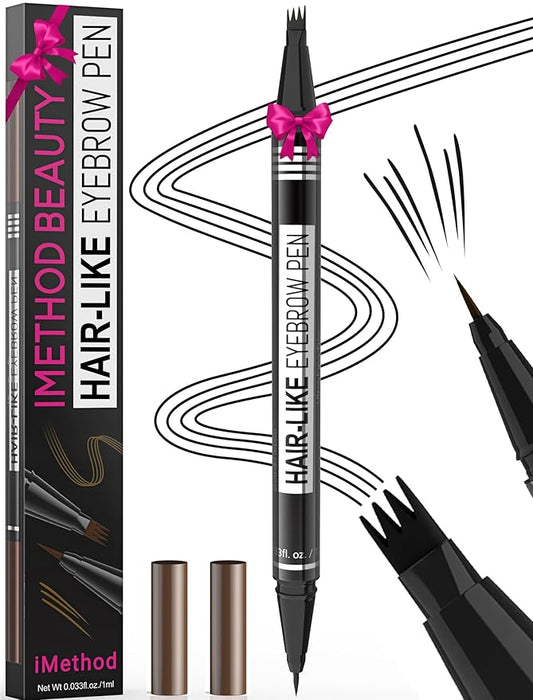 iMethod Microblading Eyebrow Pen - Eyebrow Pencil Magical 2-in-1 Dual-Ended Eye Brow Pencils for Women with 4-Fork-Tip & Ultra Precise Brush-Tip Create Natural Hair-Like Brows, Last All-Day, Black-BrightBean Baby