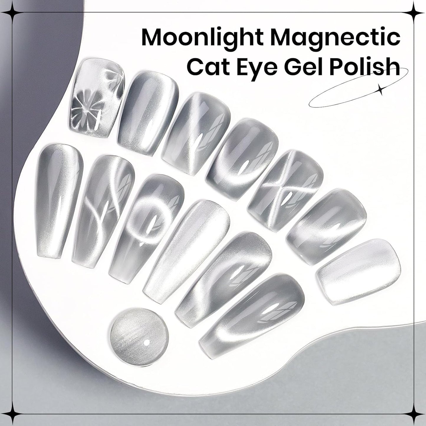 Moonlight Cat Eye Gel Nail Polish 10ml Silk Magnetic Nail Polish Glass Cateye Gel Polish with Magnetic Stick Soak Off UV LED Nail Lamp Nail Art Manicure Salon Home DIY 001, Gray-BrightBean Baby