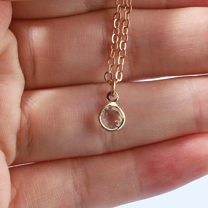 Boho Tiny Crystal Choker Gold Clear Quartz Pendant Necklace Minimal Dot CZ Choker Necklace Simple Everyday Necklace Wedding Necklace Jewelry for Women and Girls Gifts-BrightBean Baby