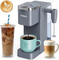 Single Serve Coffee Maker with Built-in Detachable Milk Frother, Iced and Hot Coffee Machine for K Cup & Grounds, 40oz Removable Water Reservoir, 6 Cup Sizes, Fits 7.3" Travel Mug, Gray