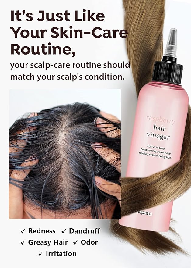 A'PIEU Raspberry Hair Vinegar Rinse Refill 13.6 fl oz - Scalp Treatment for Balanced pH, Shiny Hair | Korean Hair Care I Clarifies & Encourages Growth | Dandruff & Oil Control-BrightBean Baby