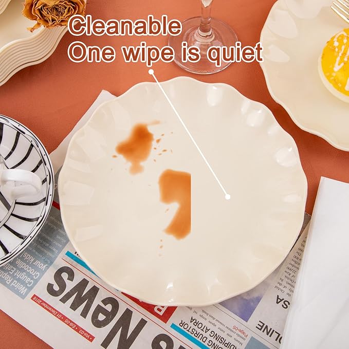 LIYH 24 Pcs Plastic Plates Reusable,Unbreakable Dinner Plates, Scalloped Plastic Plates, Dishwasher Safe,Ivory Plate Sets Perfect for Parties, Birthday, Picnics, BPA Free(12Guests)