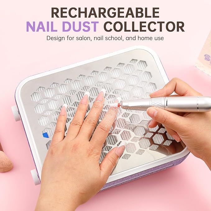 Nail Dust Collector, Rechargeable Dust Collector Nail Tech, Powerful Vacuum Fan Vent Dust Collector Extractor Dust Suction Machine for Acrylic Nails Polishing, Nail Salon&Home,Purple-BrightBean Baby