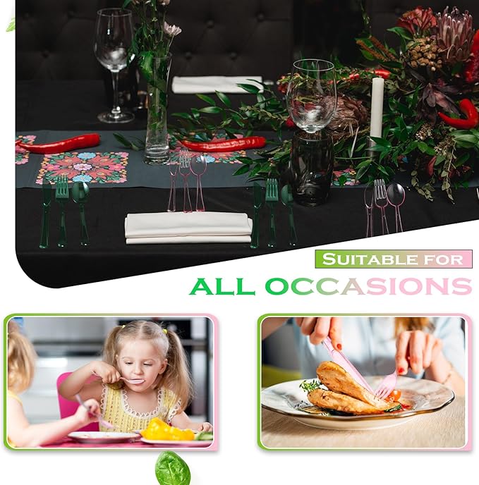 Minatee 150 Pieces Disposable Cutlery Set Plastic Silverware Heavy Duty Utensil Sets 50 Forks 50 Knives 50 Spoons for Home Office School Party Picnics Restaurant Outdoor Events (Pink,Green)