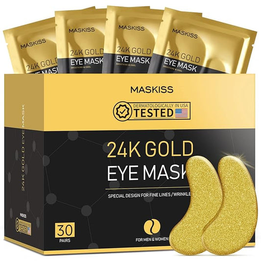 24k Gold Under Eye Patches (30 Pairs), eye mask, Collagen Skin Care Products, Eye Patches for Puffy Eyes, eye masks for dark circles and puffiness-BrightBean Baby