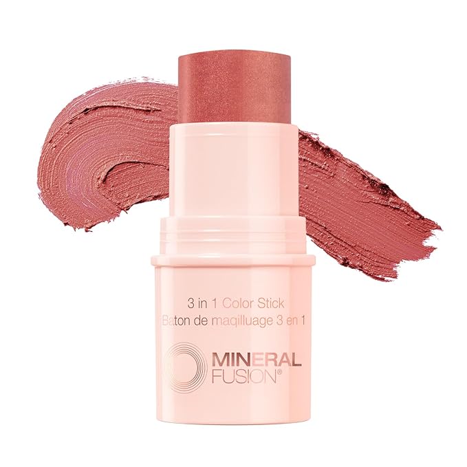 Mineral Fusion 3-in-1 Color Stick, Instant Color Pop and Blush for Cheeks, Creamy Lightweight Formula, Multi-Use Eye, Face, and Lip Makeup, Terra Cotta-BrightBean Baby
