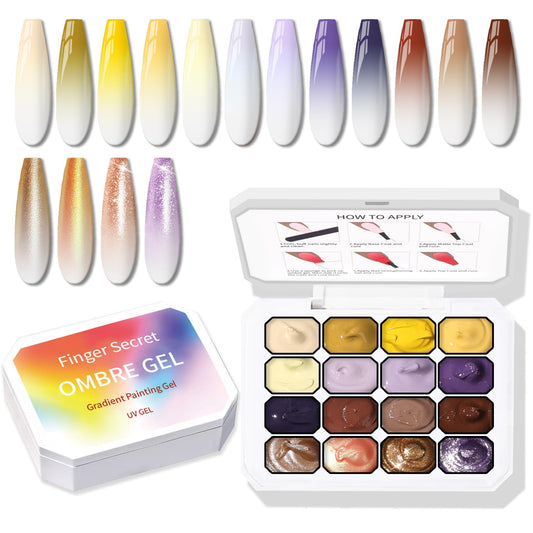 Sponge Pat Paint Nail Gel, Ombre Nails Gradient Gel Nail Blush Blooming Aura Nails Drawing Stripper Floral Painting DIY Nail Art, No Wipe, UV/LED Curing (16 Colors D)-BrightBean Baby