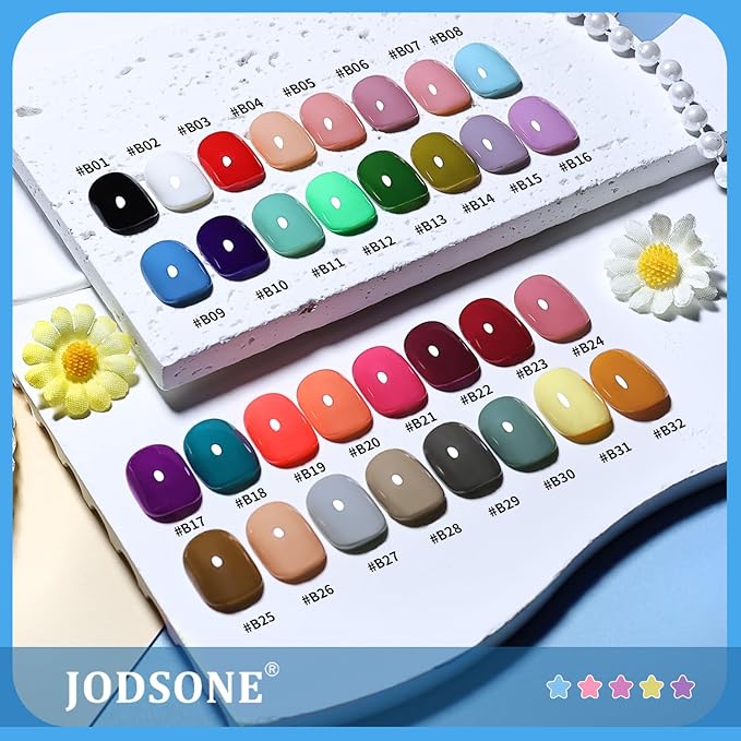 JODSONE Same Color Same Bottle 32 Colors Gel Nail Polish with U V Light Soak Off Glitter Base Top Matte Coat Manicure Salon Home DIY-BrightBean Baby