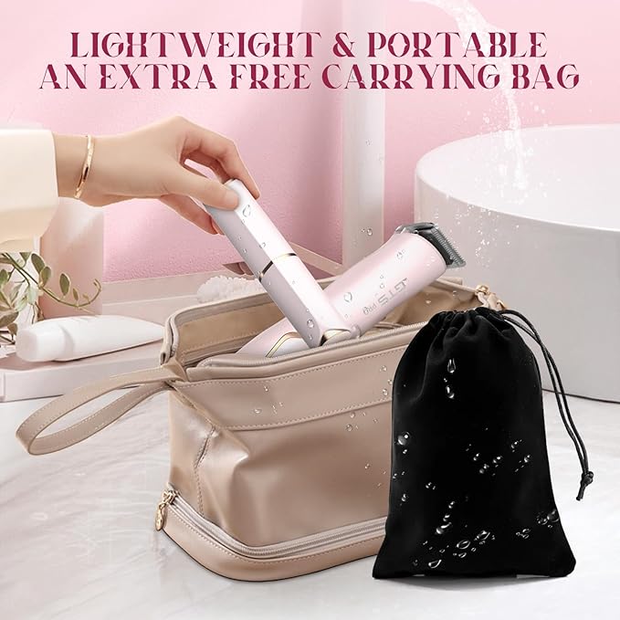 Bikini Trimmer for Women Electric Razor 2 Pack Dual Head Body & Facial Hair Remover -Waterproof USB Rechargeable with Replacement Ceramic Blades, Travel Pouch & Packaging Box(Pink)-BrightBean Baby