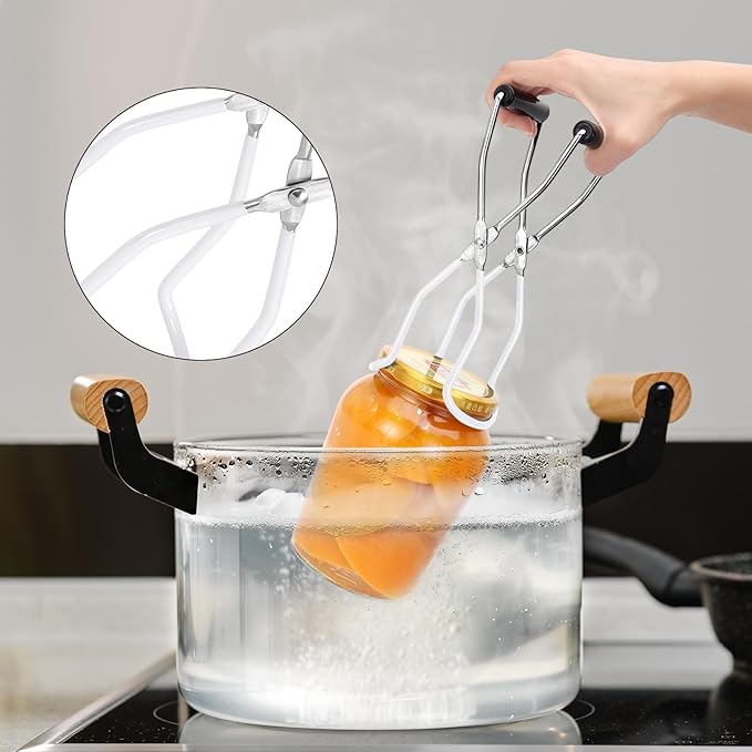 Canning Jar Lifter, Canning Tongs, Stainless Steel Jar Lifter with Rubber Grip Handle for Home Kitchen, White