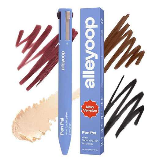 Alleyoop Pen Pal Touch-Up 4-in-1 Makeup Pen, Berry Busy (Medium - Deep) - Travel Make Up Set with Eyeliner, Brow Pencil, Highlighter & Lip Liner - High-Pigment Formula, Easy & Smooth Application-BrightBean Baby