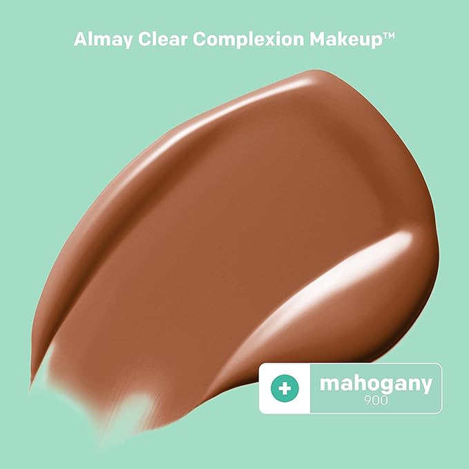 Almay Clear Complexion Acne Foundation Makeup with Salicylic Acid - Lightweight, Medium Coverage, Hypoallergenic, Fragrance-Free, for Sensitive Skin, 900 Mahogany, 1 fl oz.-BrightBean Baby