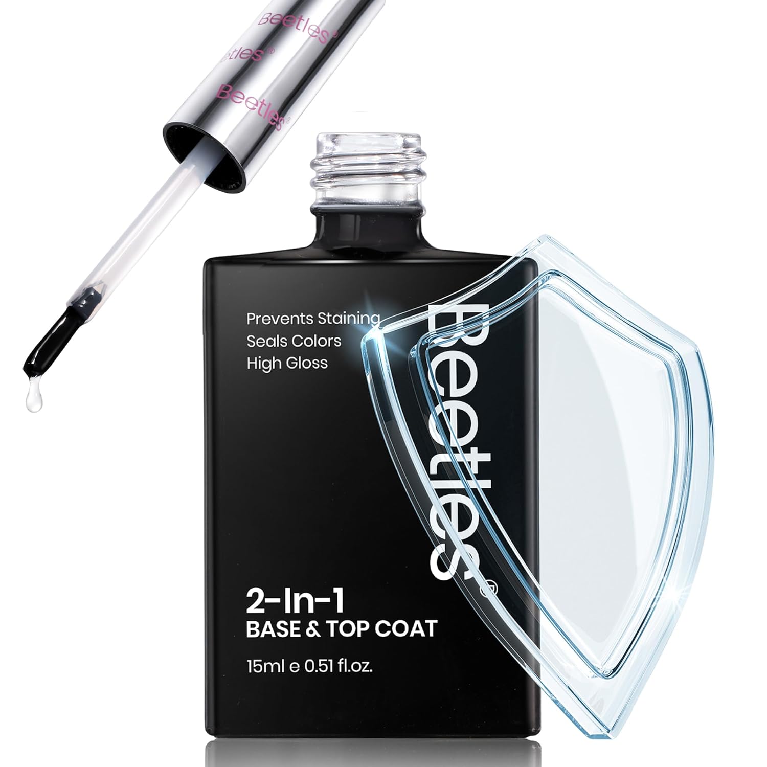 Beetles 2 in 1 Base & Top Coat Nail Polish, Clear Nail Polish Fast Drying & Natural Nail Strengthen, Glossy Effect for Nail DIY Salon at Home Gifts for Women-BrightBean Baby