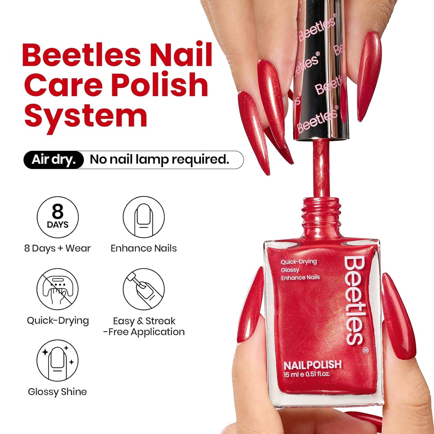 Beetles Red Nail Polish 15ML Quick Dry Glitter Fingernail Polish 4th of July DIY Salon for Women-BrightBean Baby
