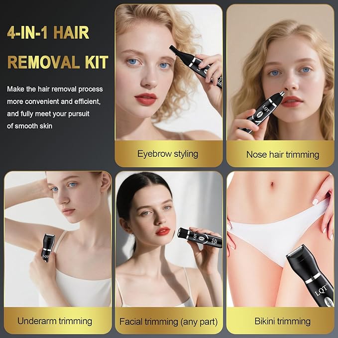 Electric Bikini Trimmer for Women,Led Power Display Removal for Body Nose Hair Trimmer Face Shavers Eyebrow Legs Armpit Bikini Area Pubic Underarms Rechargeable Portable 4 in 1 Womens Razors Set-BrightBean Baby