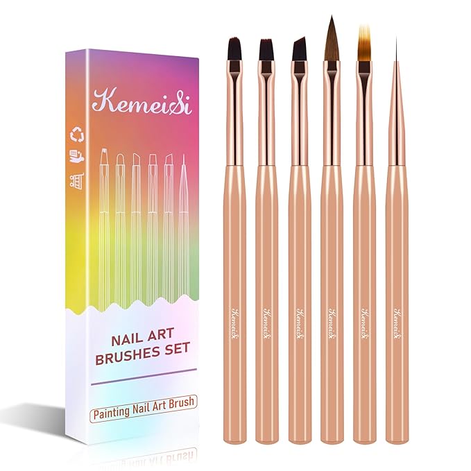 6Pcs Nail Art Brush Set - Nail Design Tool Including Nail Liner Brush, Ombre Brush, Nail Gel Polish Painting Brush Drawing Pen for Home Use and Professional Nail Salon-BrightBean Baby
