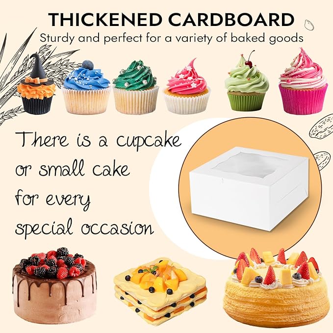 JCD 16 Pcs Valentine’s Day 1+5 Bento Cake and Cupcake Box for a under 6 inch Cake and 5 Cupcakes Box Family Dinner Birthday Party Picnic Gift Boxes Fit 5 Regular Cupcakes and Mini CakeS (1+5/16Pcs)