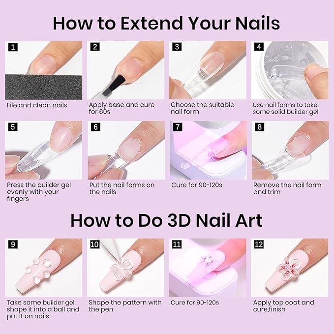 MIZHSE 2PCS 60g Clear and White Solid Builder Gel for Nails, 3D Sculpting Gel for Nail Art with Gold Silver Chrome Powder Nail Form Molding Builder Gels Kit for Women Home DIY Manicure-BrightBean Baby