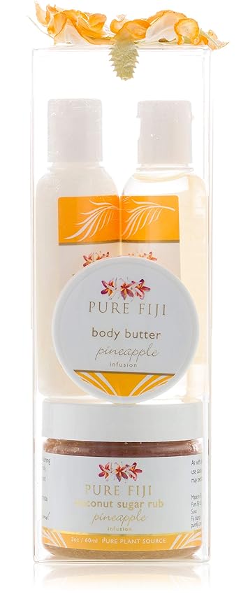 Pure Fiji Spa Gifts for Women and Man - Body Gift Box Include: Sugar Scrub, Bath and Body Oil, Body Butter and Body Lotion, Scent Pineapple-BrightBean Baby