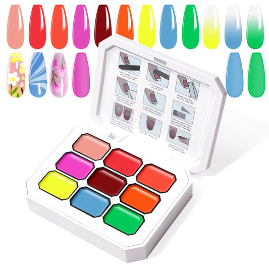 Gradient Painting Gel, 9 Colors Ombre Gel Nail Polish Sponging for Pigment Pat Nails Aura Nails French Manicure Long-lasting Home Salon DIY Nail Art Fluorescent-BrightBean Baby