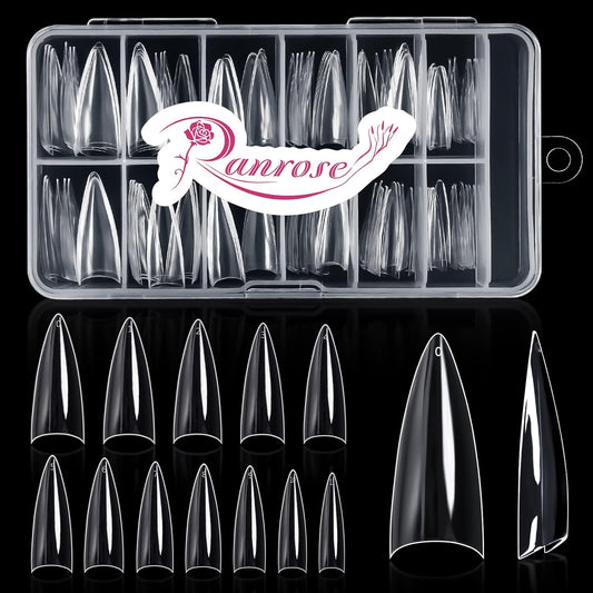 Ranrose 120PCS Short Nail Tips,Short Soft Gel Stiletto Nail Tips Half Cover False Nail Almond Shape Point Acrylic Sharp Artificial False Nail For DIY-BrightBean Baby