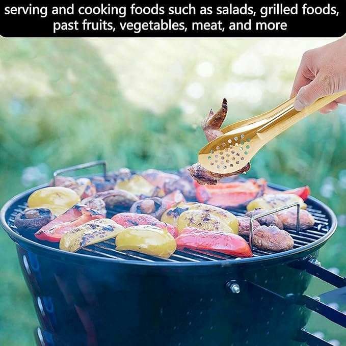 6 Pack Gold Buffet Tongs,Stainless Steel Serving Tongs Serving Utensils (9inch)