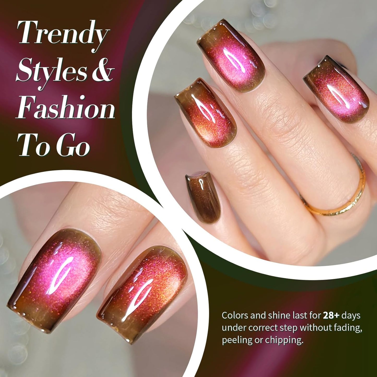 Born Pretty 15ML Cat Magnetic Eye Gel Polish, Pink Brown Gel Nail Polish Fall Winter Cat Holographic Magnetic Nail Polish Nail Art Manicure Salon DIY at Home-BrightBean Baby