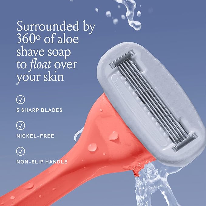 Billie Razors for Women Shave Kit – Women’s Razor + 4 x 5-Blade Razor Refills + Magnetic Holder – Coral-BrightBean Baby