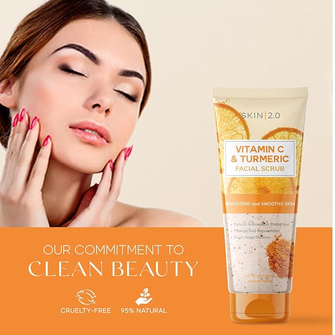 Vitamin C & Turmeric Face Scrub - Dermatologist Tested, Exfoliating, Brightening, Hydrating, Anti-Aging, Clean Beauty, Cruelty-Free Korean Skincare, All Skin Types - 6.76 Fl Oz / 200ML-BrightBean Baby