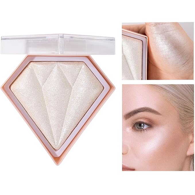 MEICOLY Baked Highlighter Powder Palette,Natural Face Highlighter Shimmer Powder,Long Lasting Glittery Highlighter Makeup Face Luminizer,01 Pearl White-BrightBean Baby