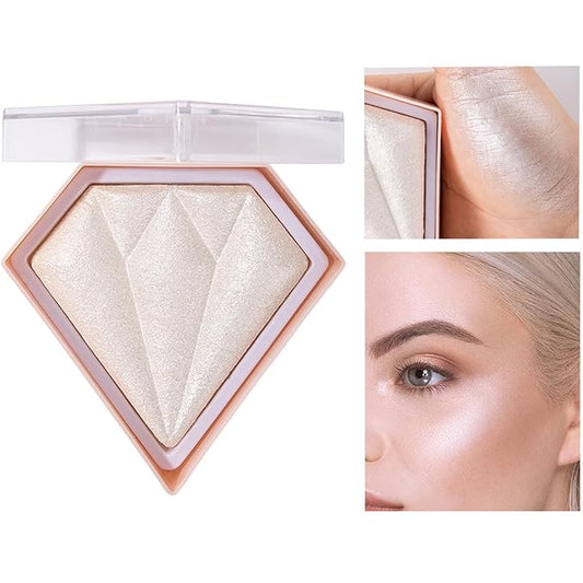 MEICOLY Baked Highlighter Powder Palette,Natural Face Highlighter Shimmer Powder,Long Lasting Glittery Highlighter Makeup Face Luminizer,01 Pearl White-BrightBean Baby