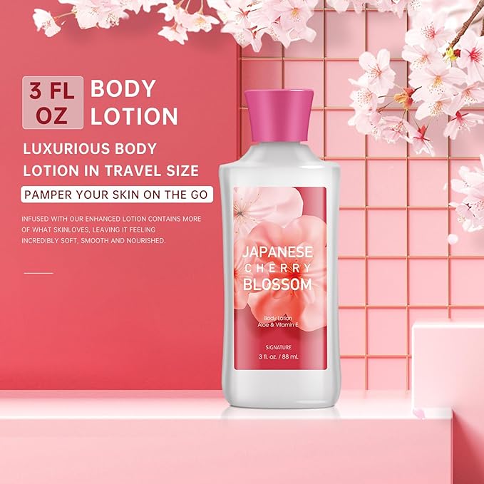 Bath Gift for Women and Girls, Japanese Cherry Blossom Spa Set With Natural Extracts, 3PCS Set - Shower Gel, Lotion, Mist, Personal Self Care Kit, Body Care Travel Set-BrightBean Baby