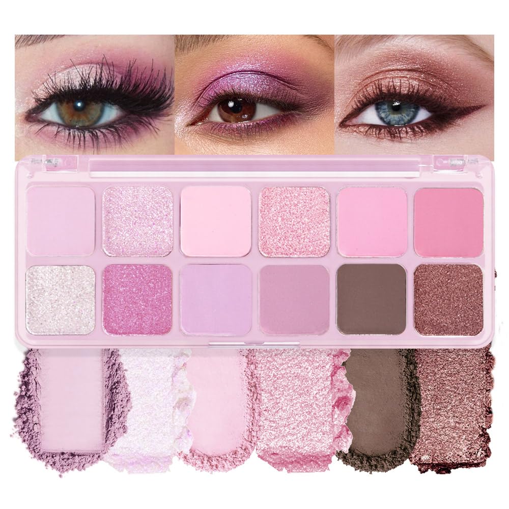 AMY'S DIARY 12Color Matte Purple Pink Eyeshadow Palette,Shimmer Eye Shadow Long-Lasting, and Highly Pigmented Elevate Your Eye Makeup-BrightBean Baby