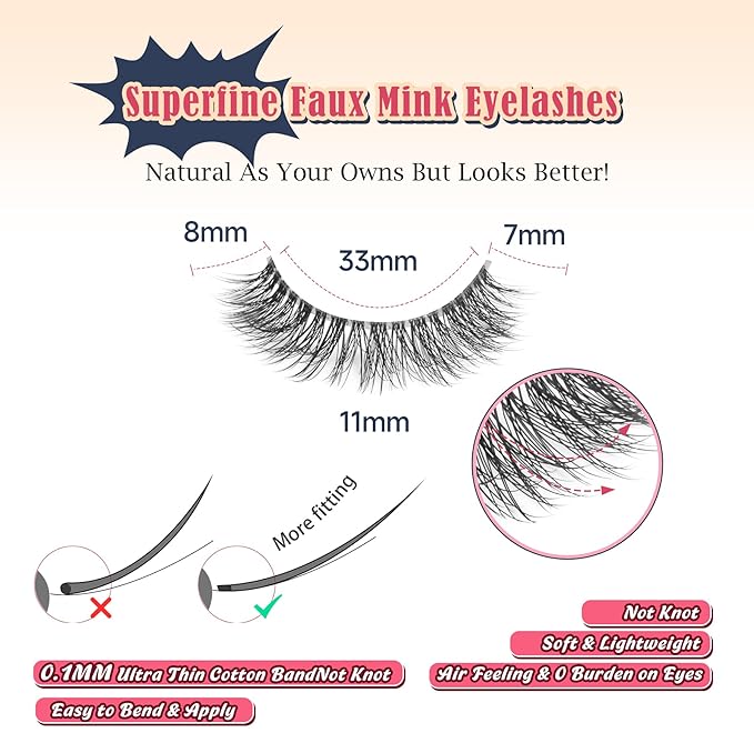Natural Lashes Wispy Eyelashes 11MM Short Eye Lashes Pack 3D Volume Strip Lash Pack False Eyelashes Natural Look 7 Pair Siligli-BrightBean Baby