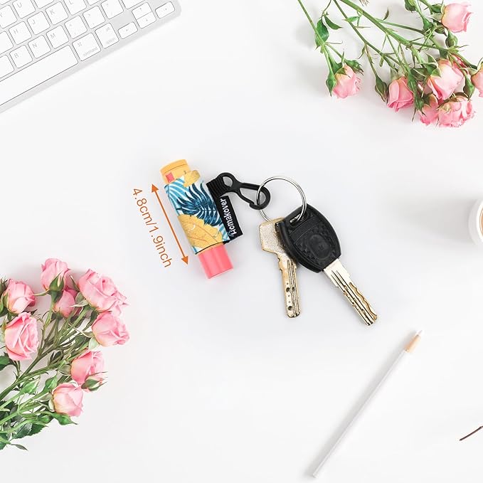 4 Pack Compact Clip-On Chapstick Holder Lip Balm Holder Keychain, Premium Release Clip Elastic Sleeves Lip Gross Holder Keychain Clip On Lipstick Sleeve, Fits Most Standard Lip Balm-BrightBean Baby