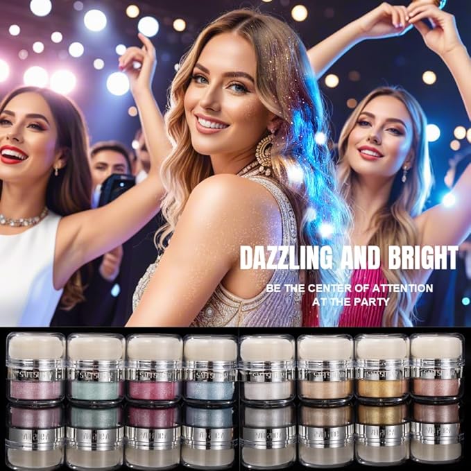 Glitter Body Highlighter Powder Body Shimmer Sparkle Face Brightening Highlighter Powder for Face Eyes Body Glow Makeup With sponge head（02#）-BrightBean Baby